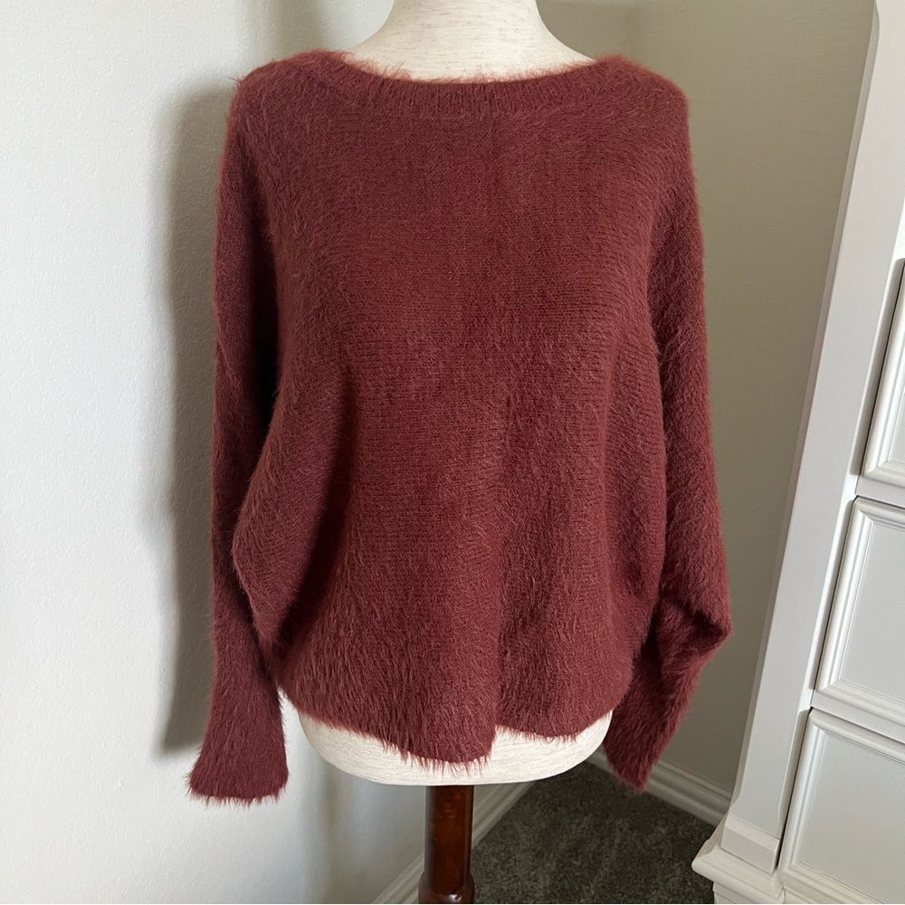 Fuzzy Scoop Neck Pullover Sweater